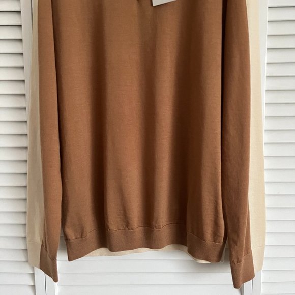 NEW with tags COS knit long sleeve polo shirt brown & beige men’s small rare - Picture 4 of 16